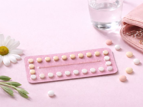 Blisterpackung der Mikropille auf hellem Hintergrund zur Darstellung der hormonellen Verhütung bei Frauen